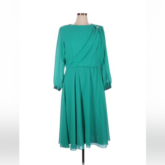 Ursula of Switzerland seafoam green mother of the bride chiffon midi dress 15 16 - Picture 1 of 11